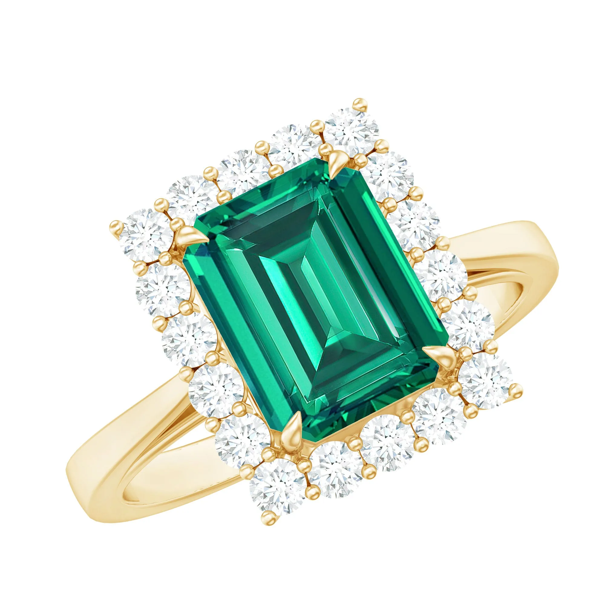 Octagon Cut Lab-Created Emerald Halo Engagement Ring with Diamond