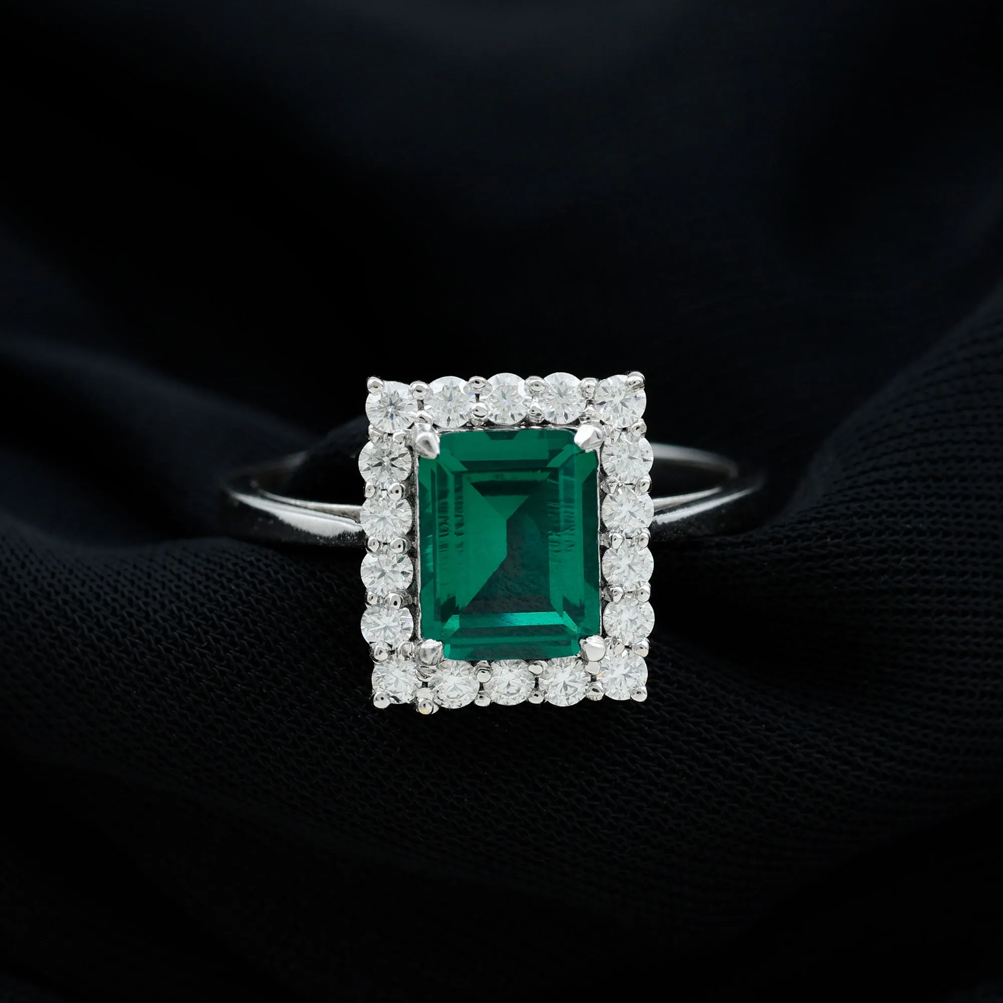 Octagon Cut Lab-Created Emerald Halo Engagement Ring with Diamond