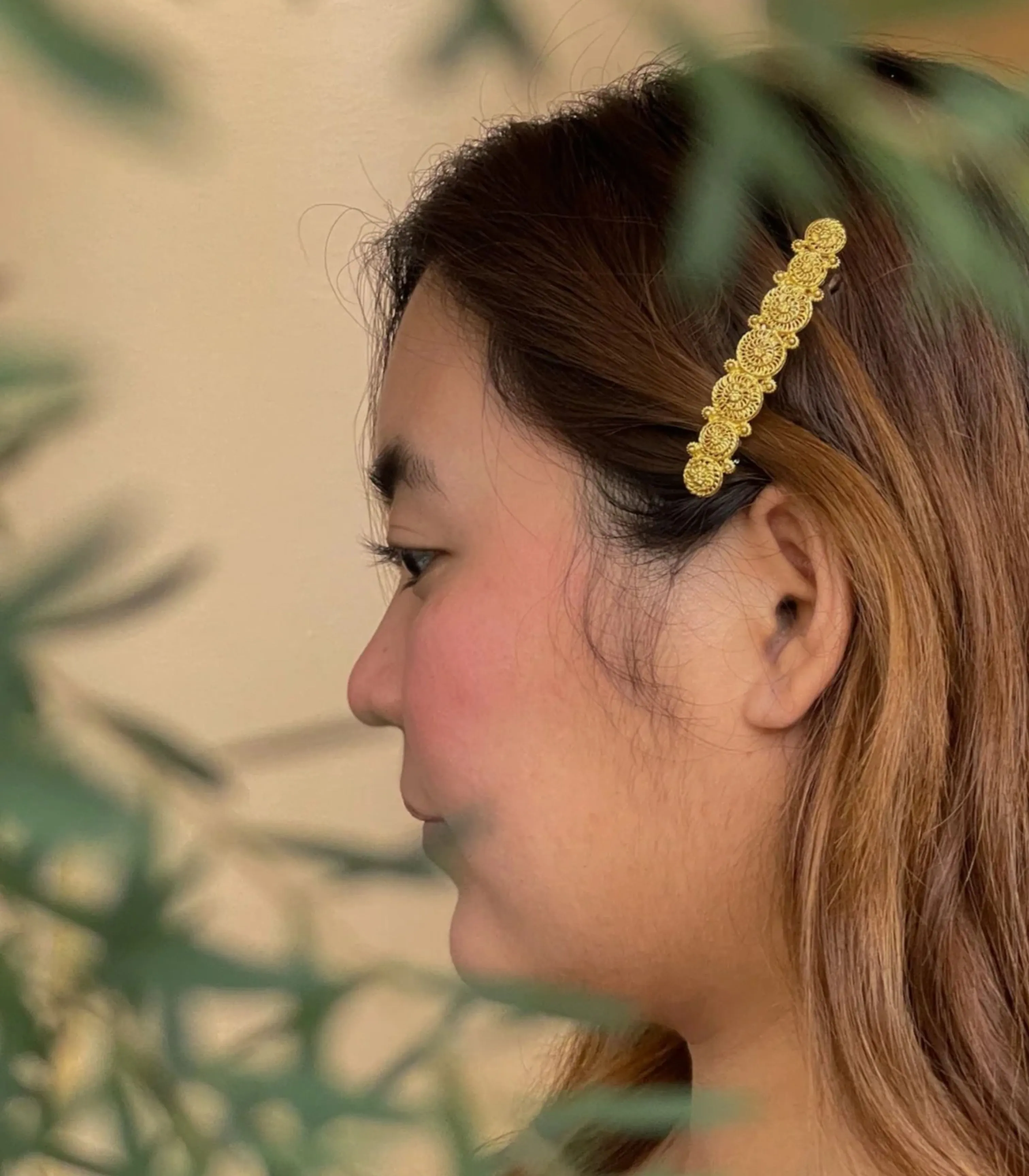 Padumna Gold Filigree Tambourine Hair Barrette