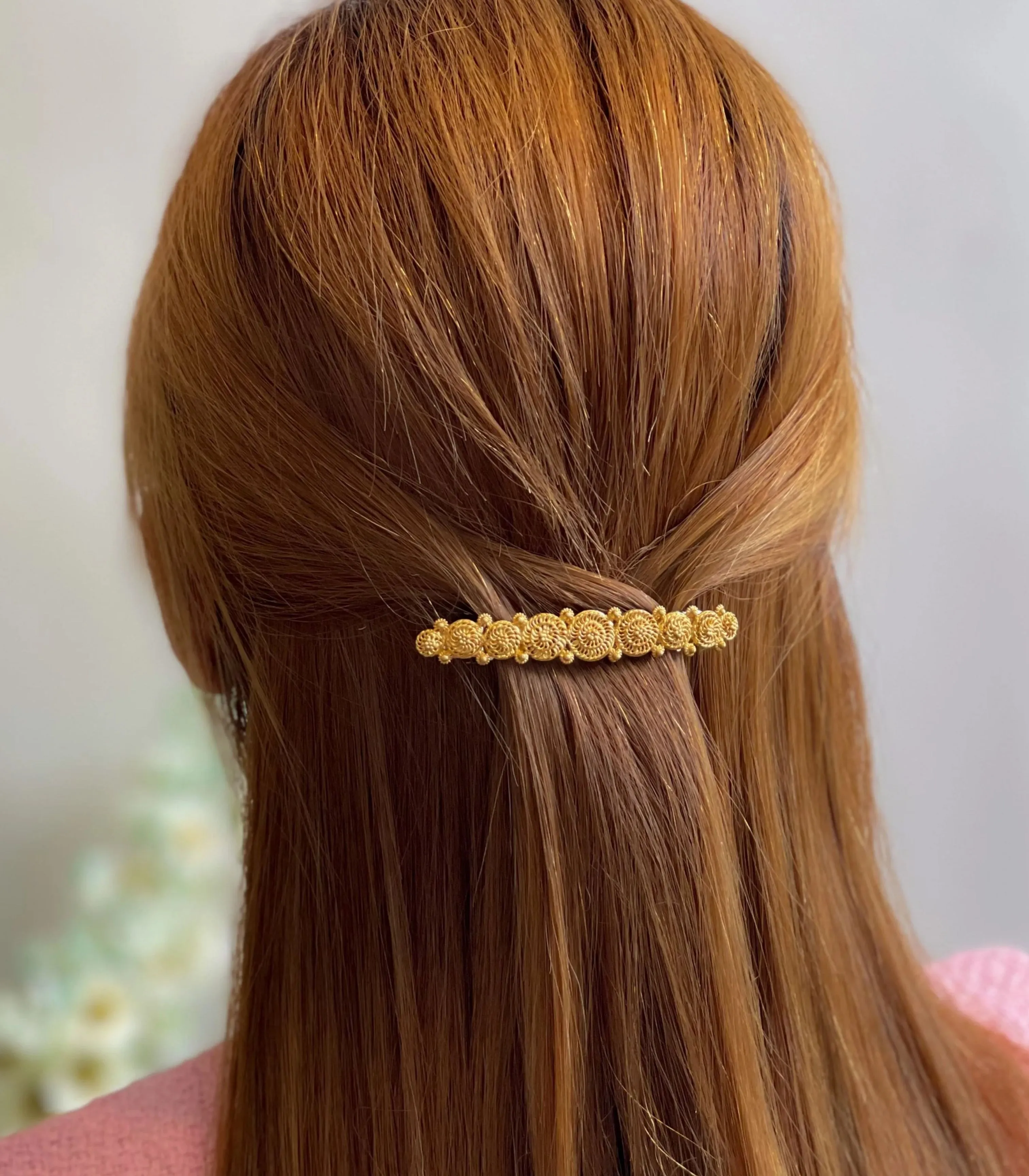 Padumna Gold Filigree Tambourine Hair Barrette