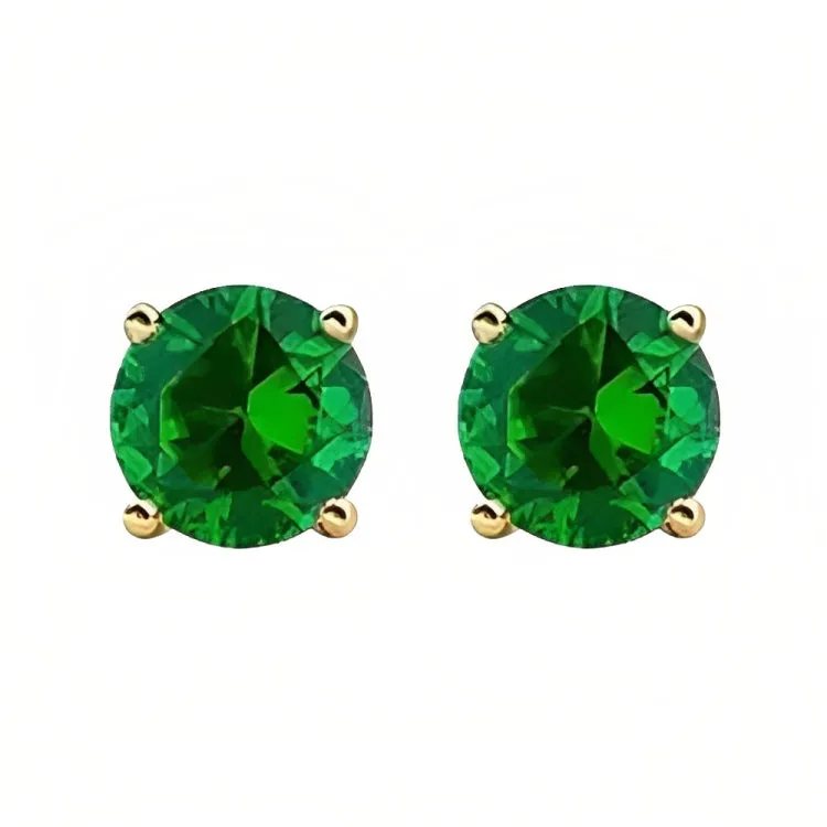 Paris Jewelry 18k Yellow Gold 2 Pair Created Emerald 4mm, 6mm Round & Princess Cut Stud Earrings Plated