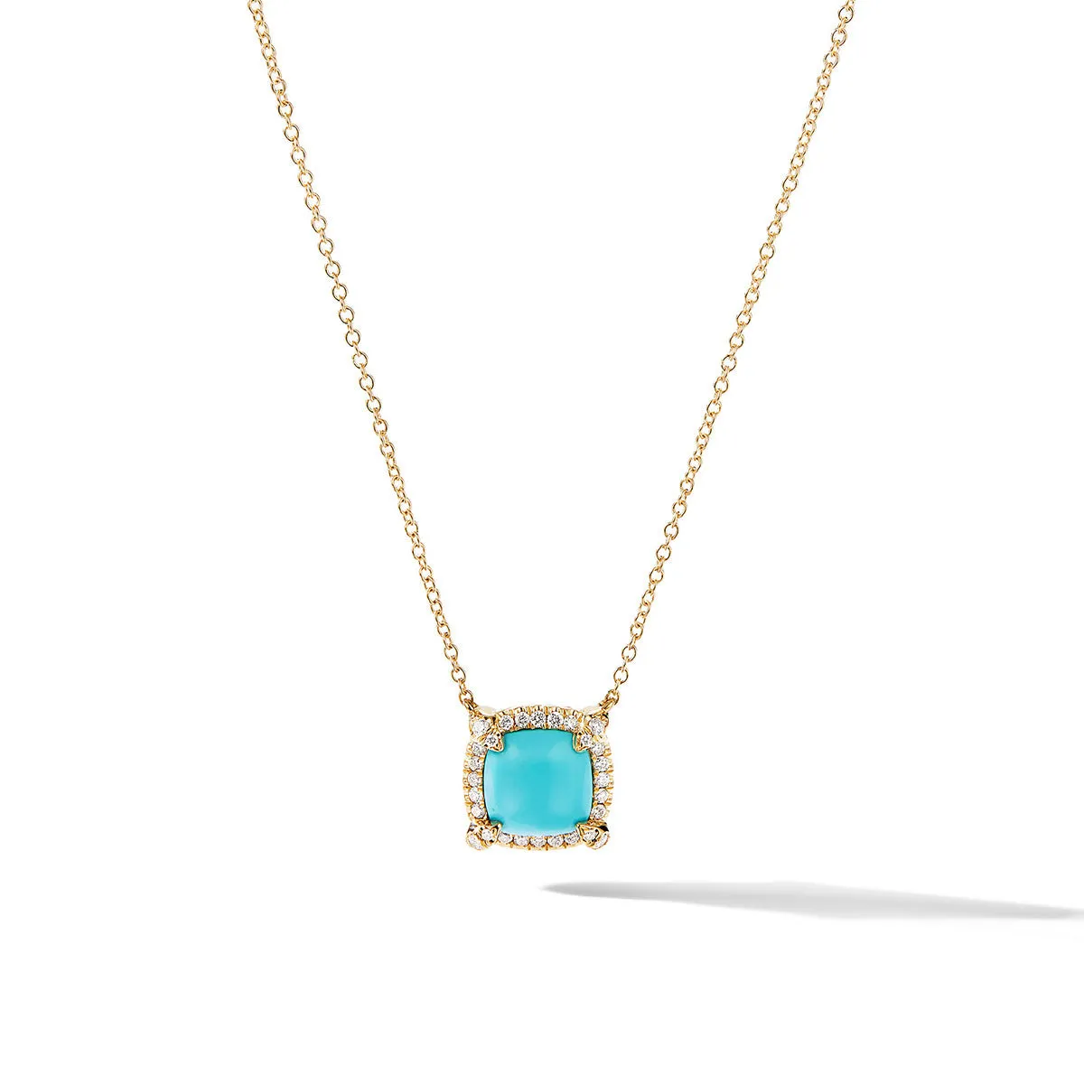 Pave Bezel Pendant Necklace in 18K Yellow Gold with Turquoise