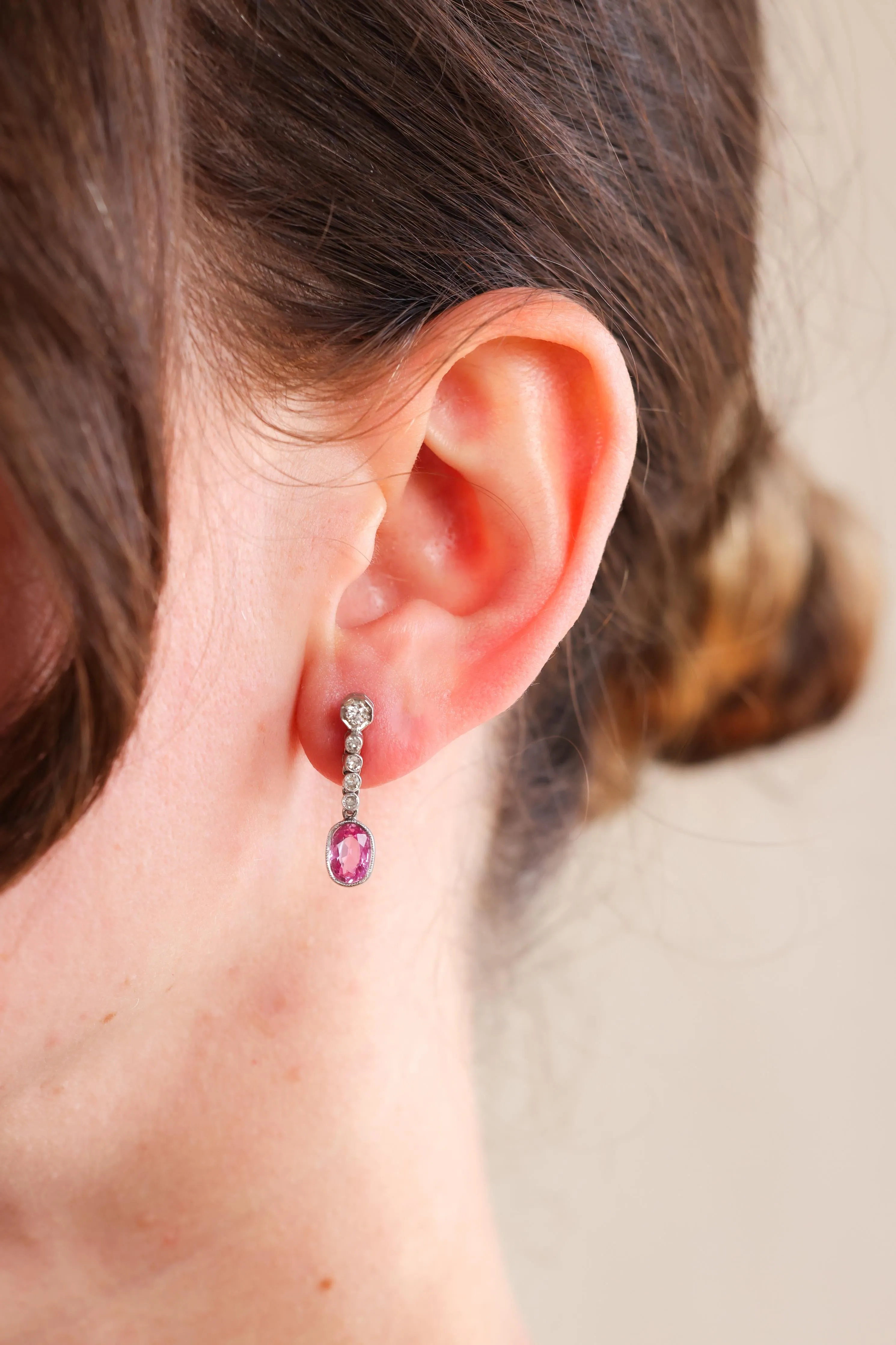 Pink Sapphire and Diamond Drop Earrings