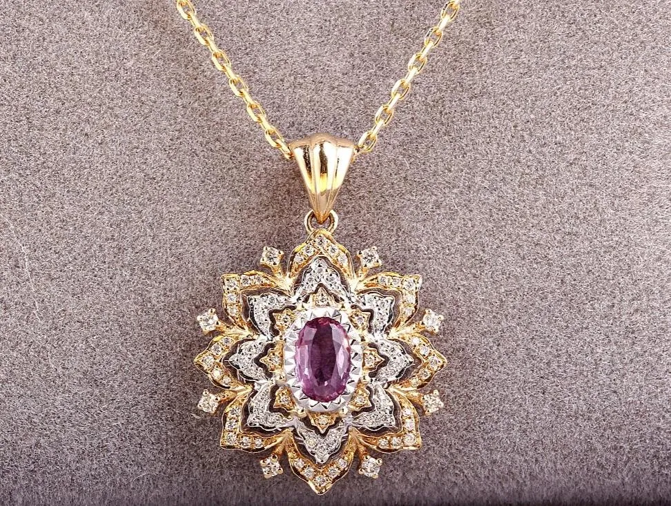 Pink Sapphire and Diamond Pendant