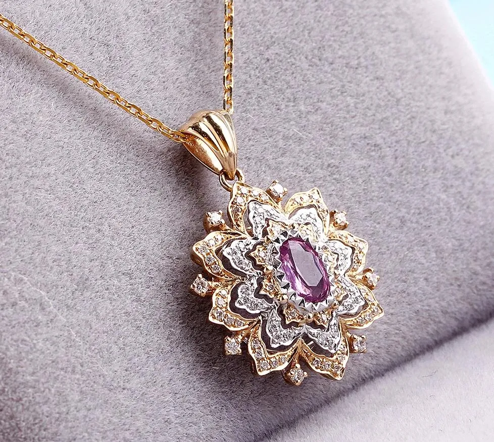 Pink Sapphire and Diamond Pendant