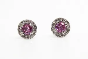 PINK SAPPHIRE AND MICROPAVÉ DIAMOND HALO STUD EARRINGS AD NO.1631