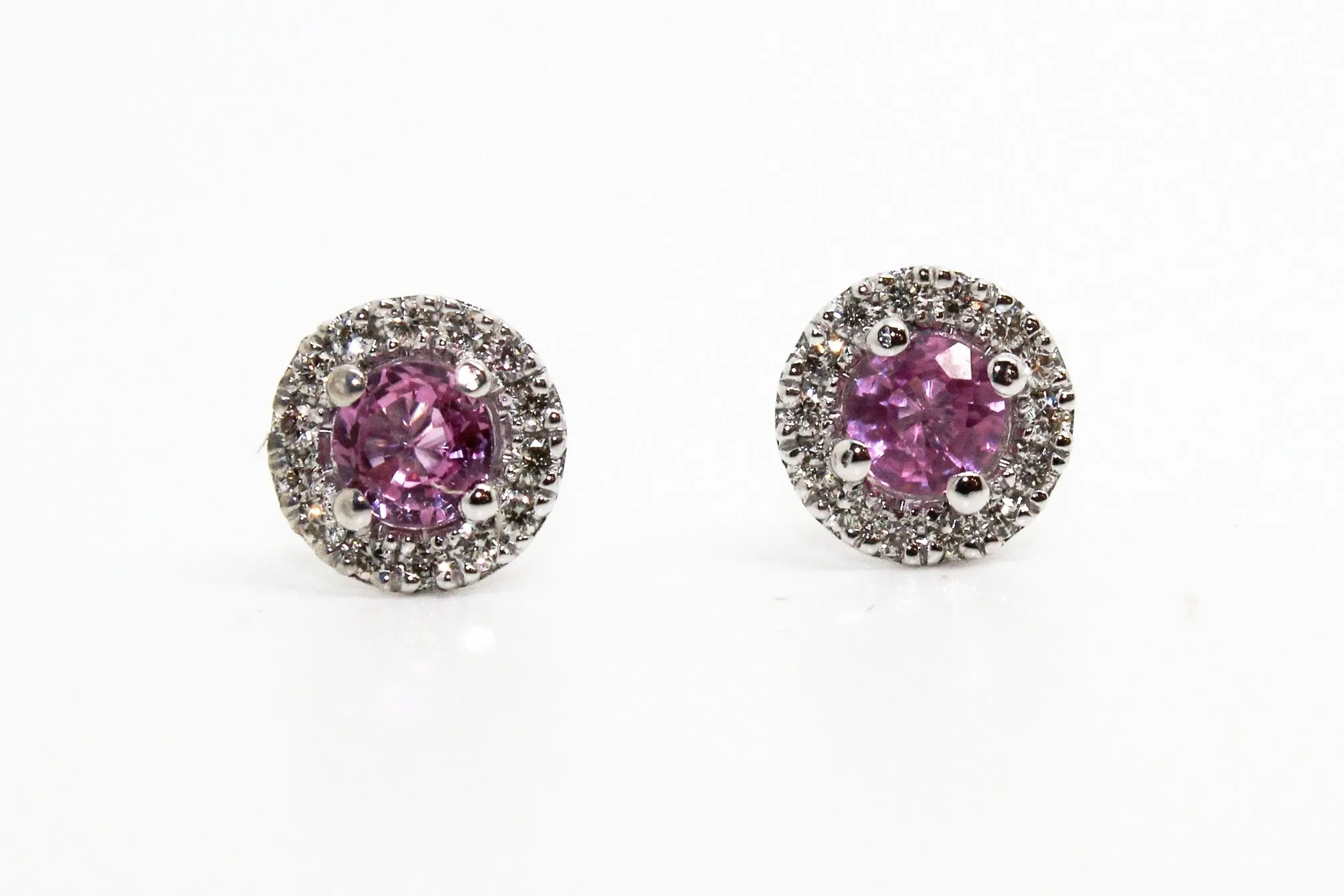 PINK SAPPHIRE AND MICROPAVÉ DIAMOND HALO STUD EARRINGS AD NO.1631