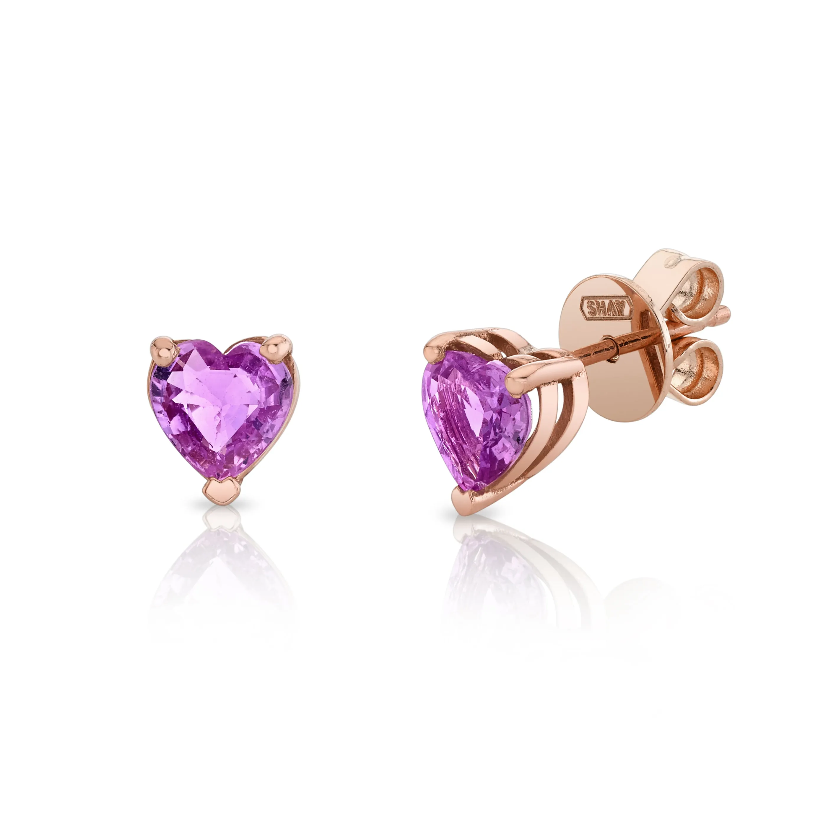 PINK SAPPHIRE HEART STUDS