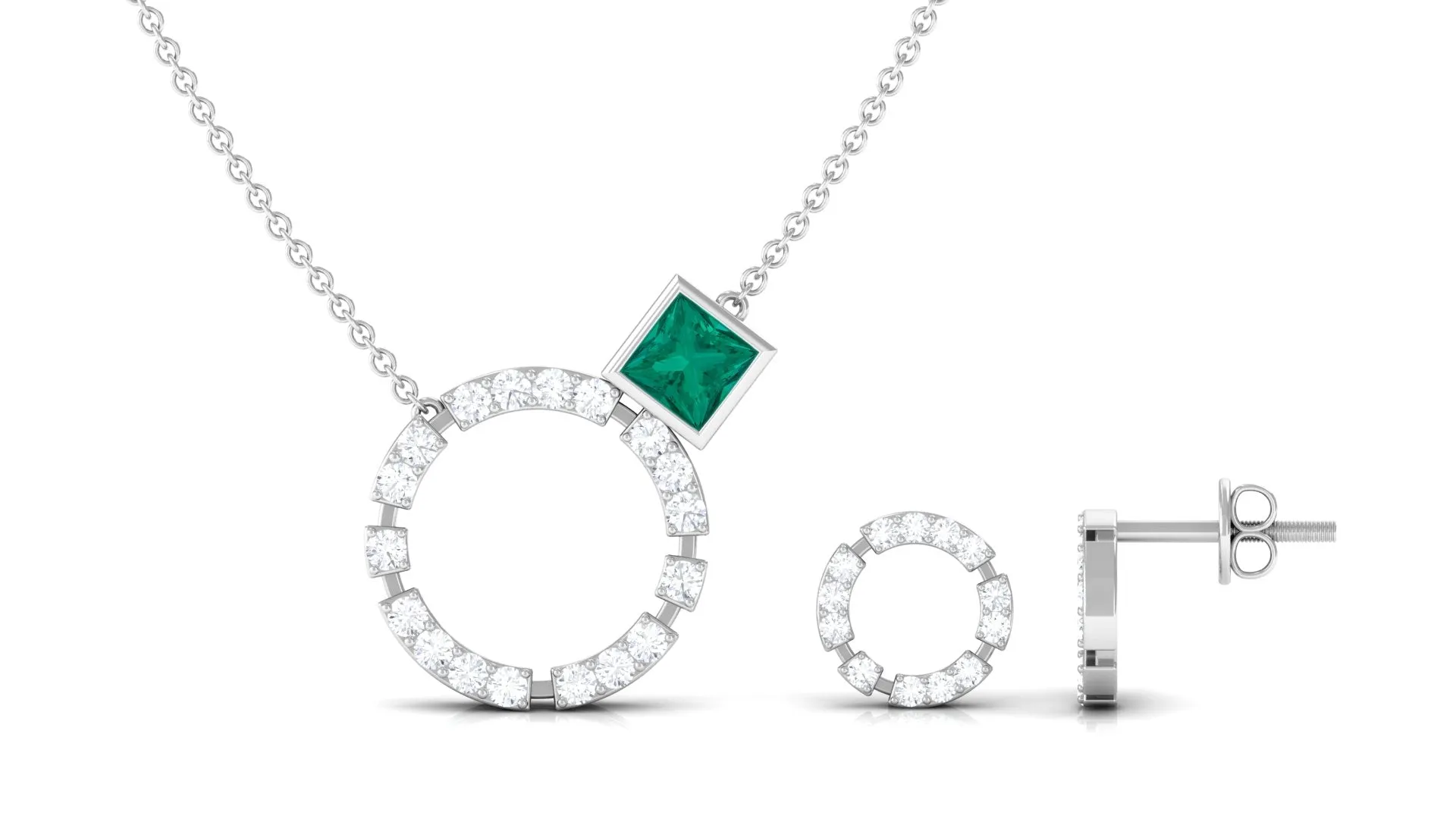 Princess Cut Emerald and Diamond Eternity Jewelry Set