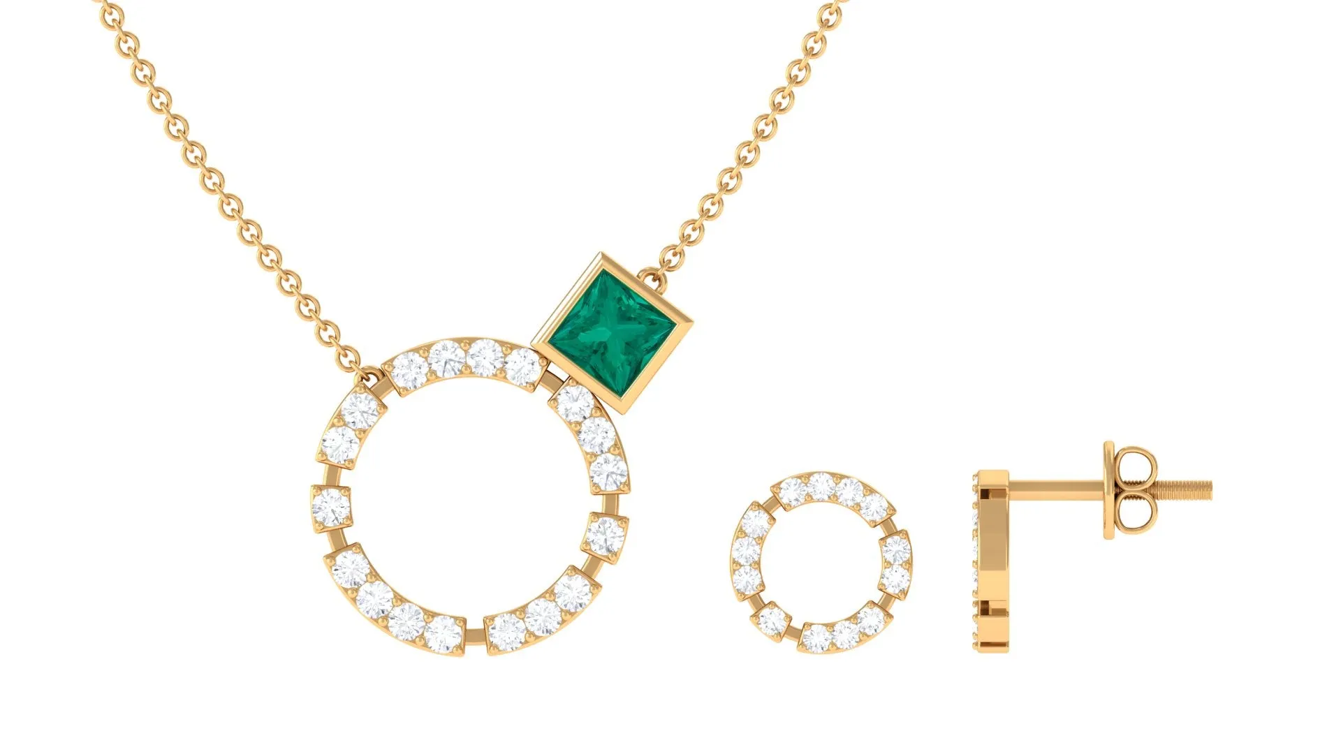 Princess Cut Emerald and Diamond Eternity Jewelry Set