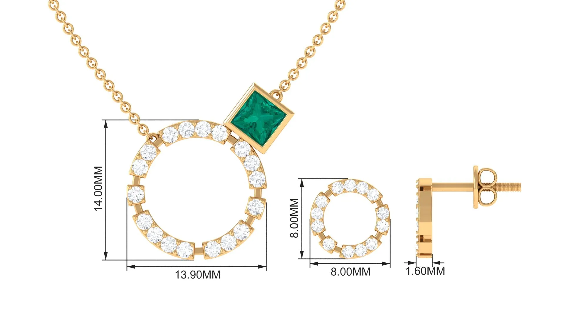 Princess Cut Emerald and Diamond Eternity Jewelry Set