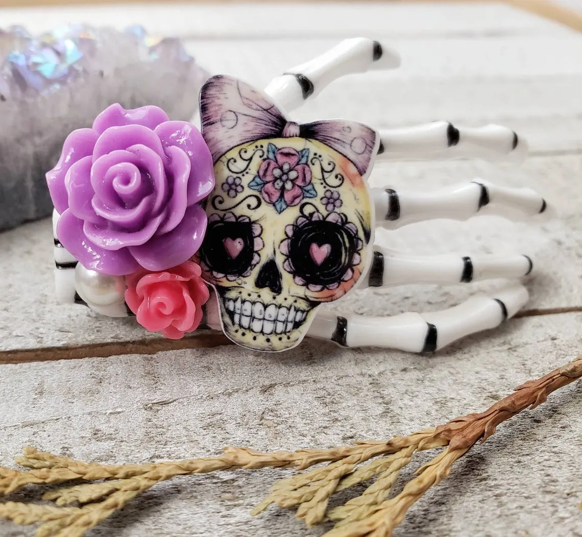 Purple Skeleton hand hair clip