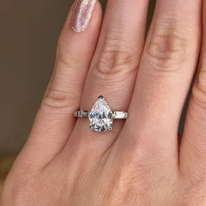 "Rosalie" Three Stone Pear Cut Center with Tapered Side Diamond Trilogy Engagement Ring 3SPS03