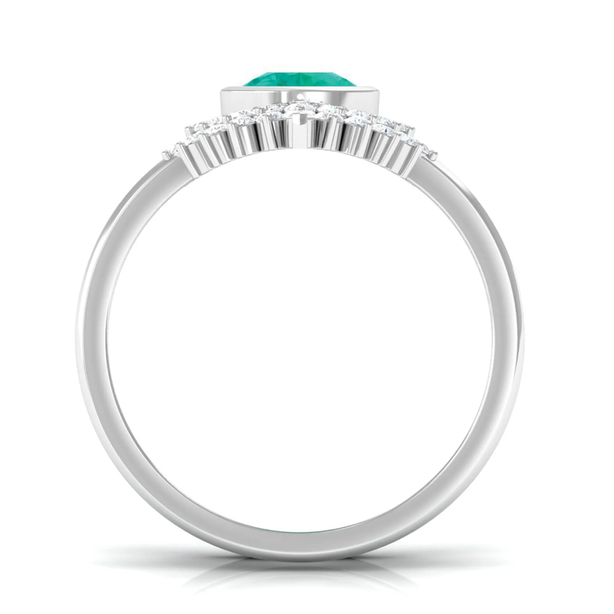 Real Emerald Teardrop Wedding Ring Set with Diamond Halo