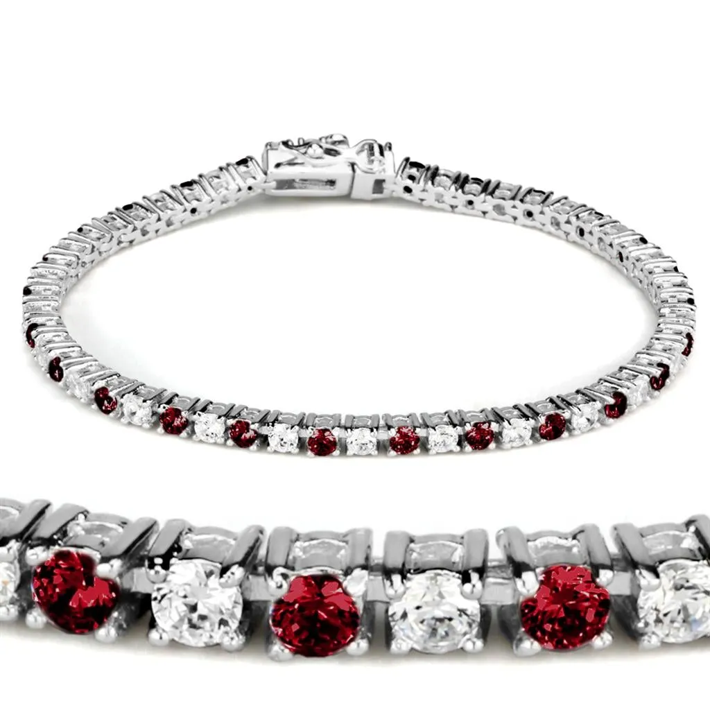 Rhodium Brass Bracelet with Synthetic Garnet in Ruby for Women Style 46902