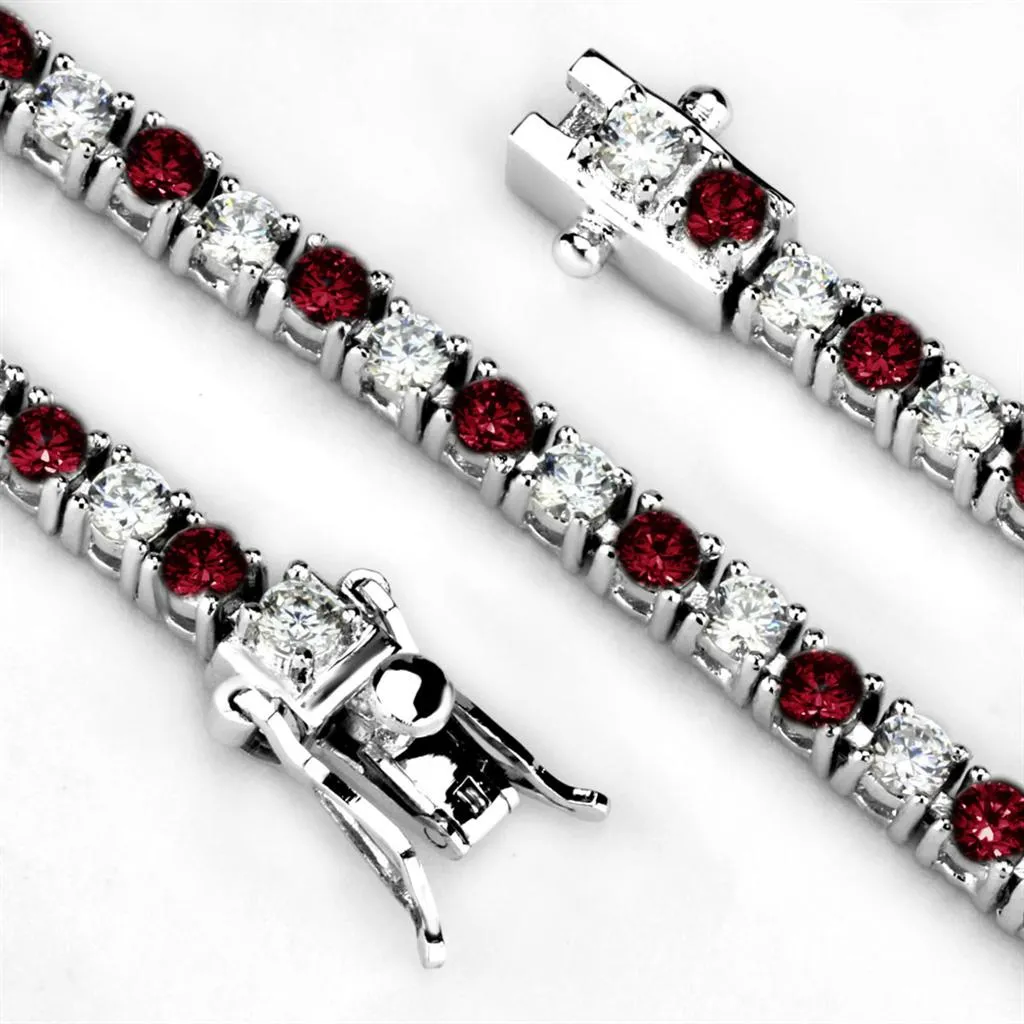 Rhodium Brass Bracelet with Synthetic Garnet in Ruby for Women Style 46902