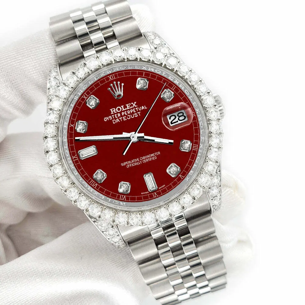 Rolex Datejust 116200 36mm 4CT Diamond Bezel/Lugs/Imperial Red 6 9 Baguette  TFJ-142508613