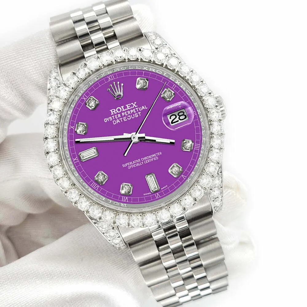 Rolex Datejust 116200 36mm 4CT Diamond Bezel/Lugs/Sangria 6 9 Baguette Dial  TFJ-142508625