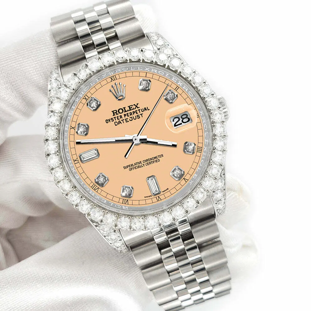 Rolex Datejust 36mm 4CT Diamond Bezel/Lugs/Mustard 6 9 Baguette Dial  TFJ-142508661