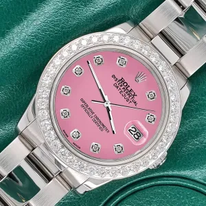 Rolex Datejust Midsize 31mm 1.52ct Bezel/Hot Pink Diamond Dial Oyster Watch TFJ-142507876