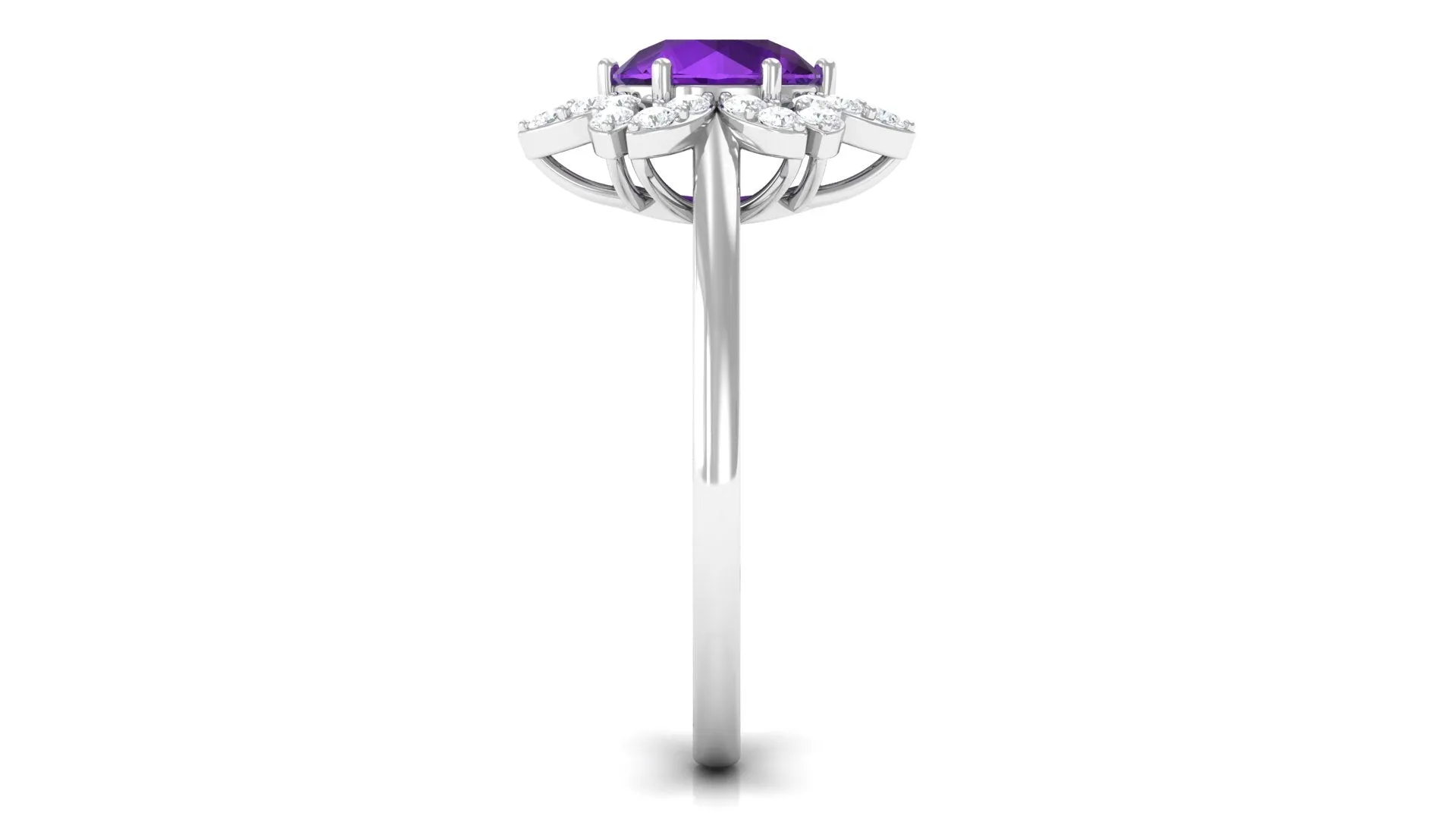 Round Amethyst Flower Engagement Ring with Diamond