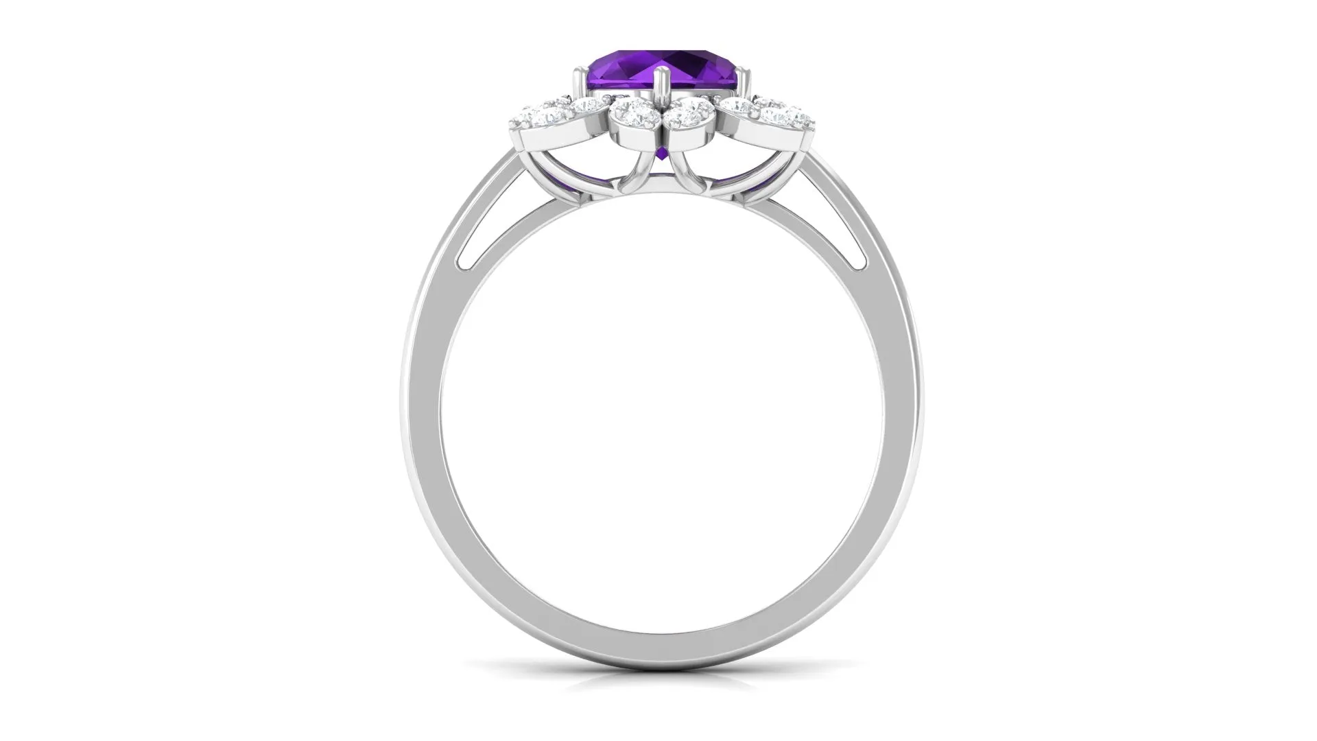 Round Amethyst Flower Engagement Ring with Diamond