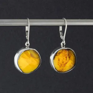 Round Faceted Amber Leverback Drop Earrings