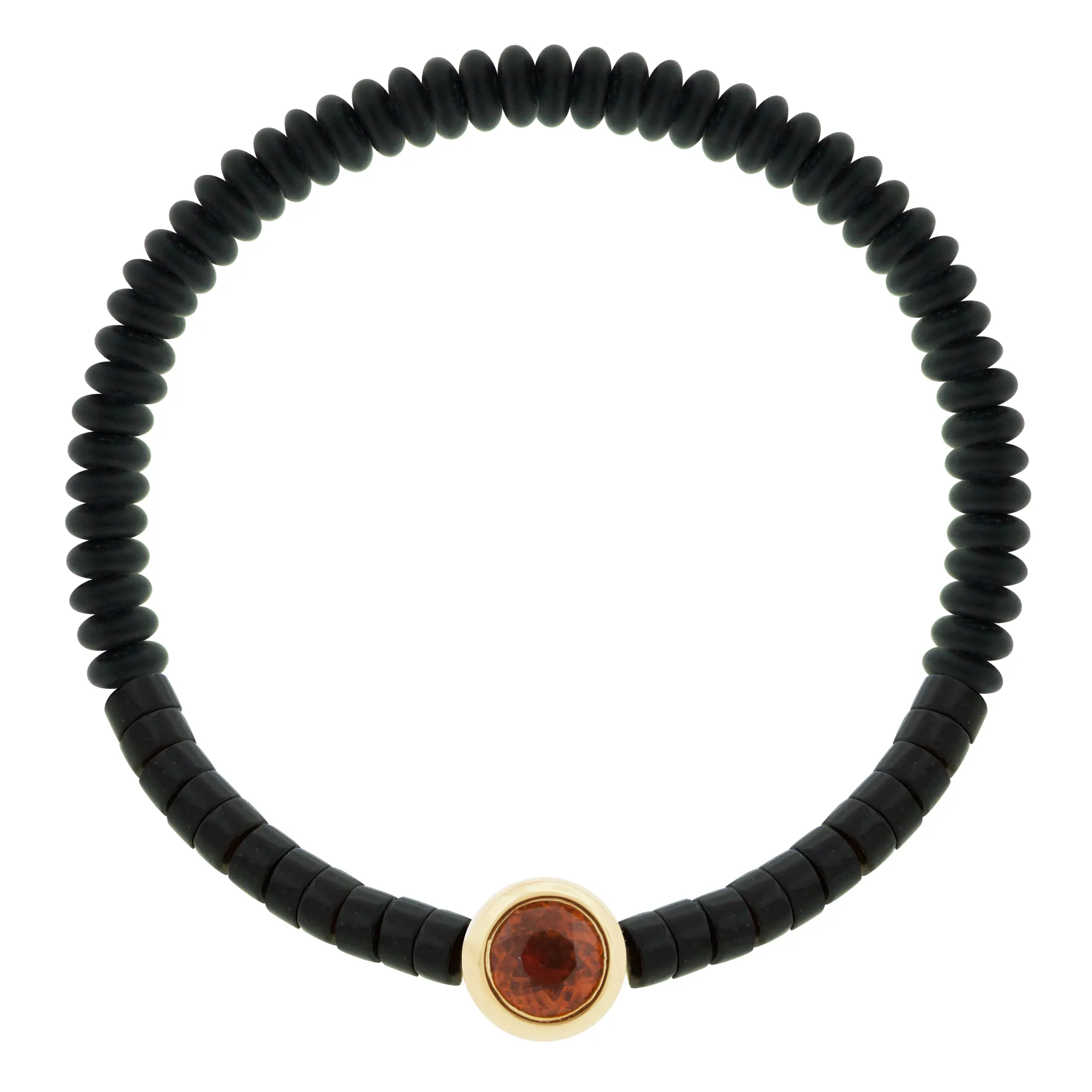 Round Orange Garnet Bead on Onyx Beaded Bracelet