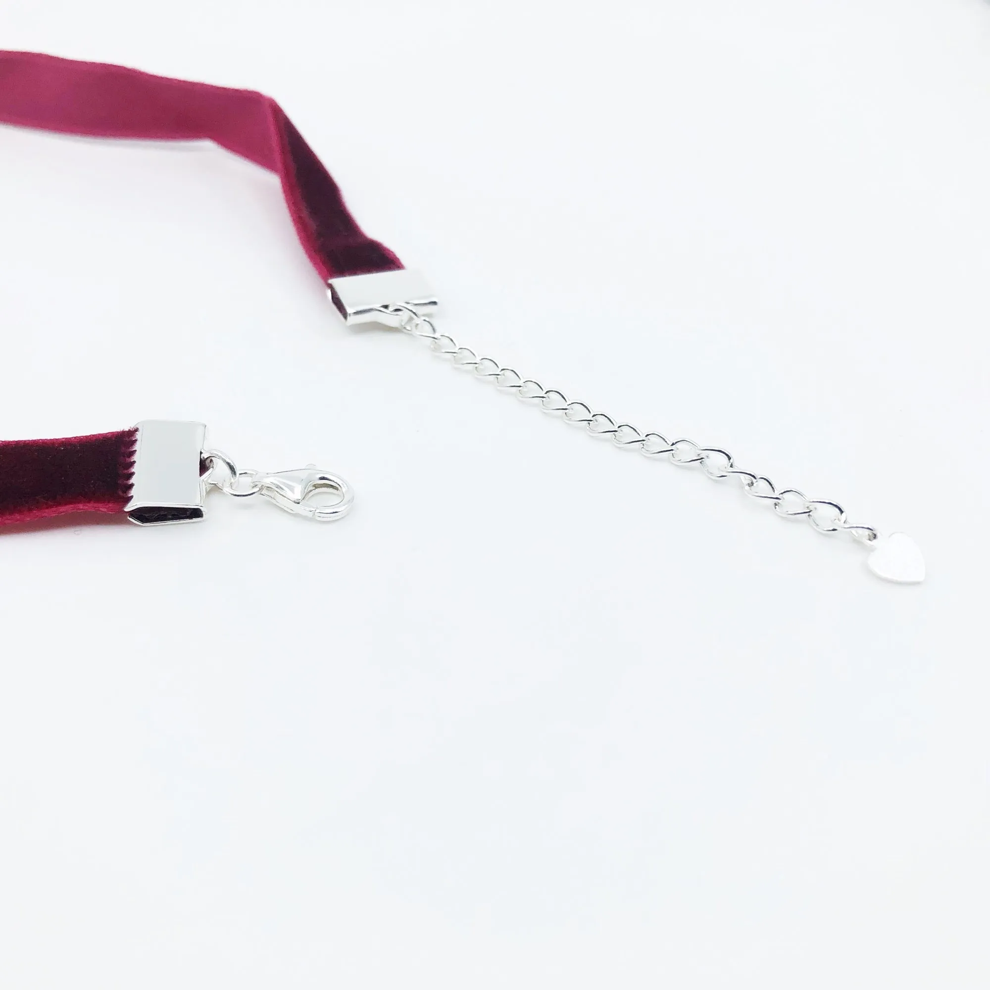 Ruby Red Velvet Choker Necklace with Adjustable Chain