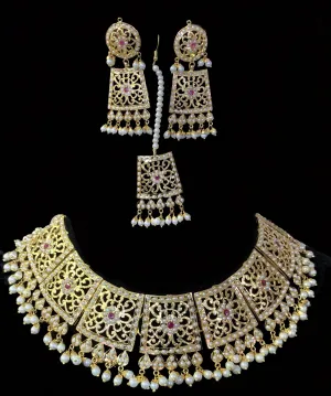 Safira necklace set with tika RUBY ( READY TO SHIP)