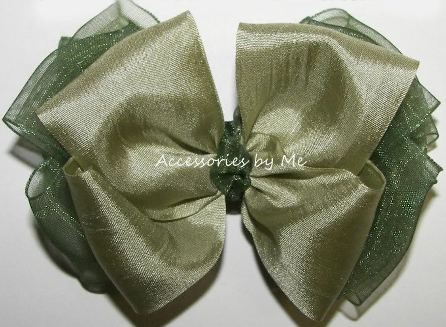 Sage Green Silk Organza Hair Bow