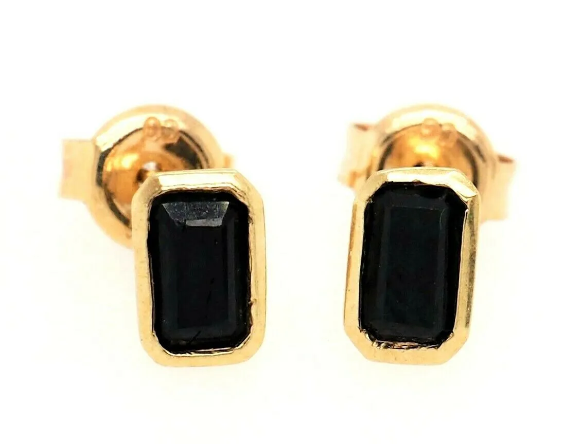 Sapphire & 9ct Yellow Gold Stud Earrings Fine Jewellery Pierced Ears