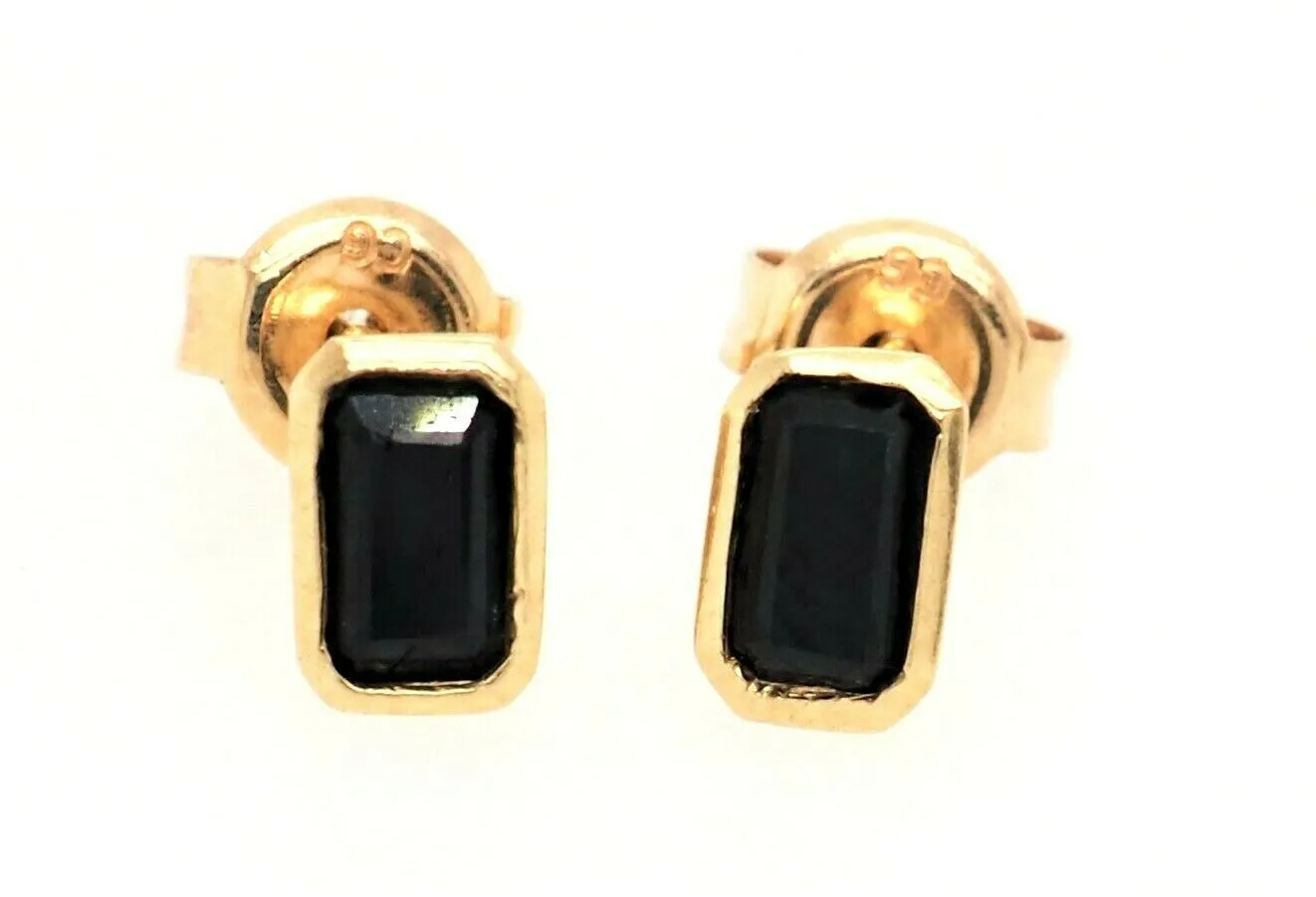 Sapphire & 9ct Yellow Gold Stud Earrings Fine Jewellery Pierced Ears