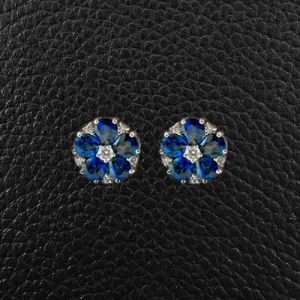 Sapphire & Diamond Flower Earrings