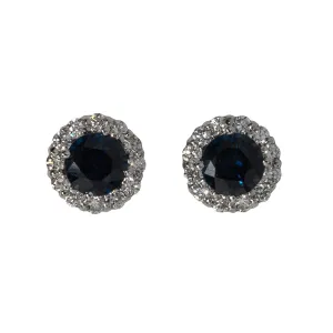 Sapphire & Diamond Halo 18K White Gold Stud Earrings