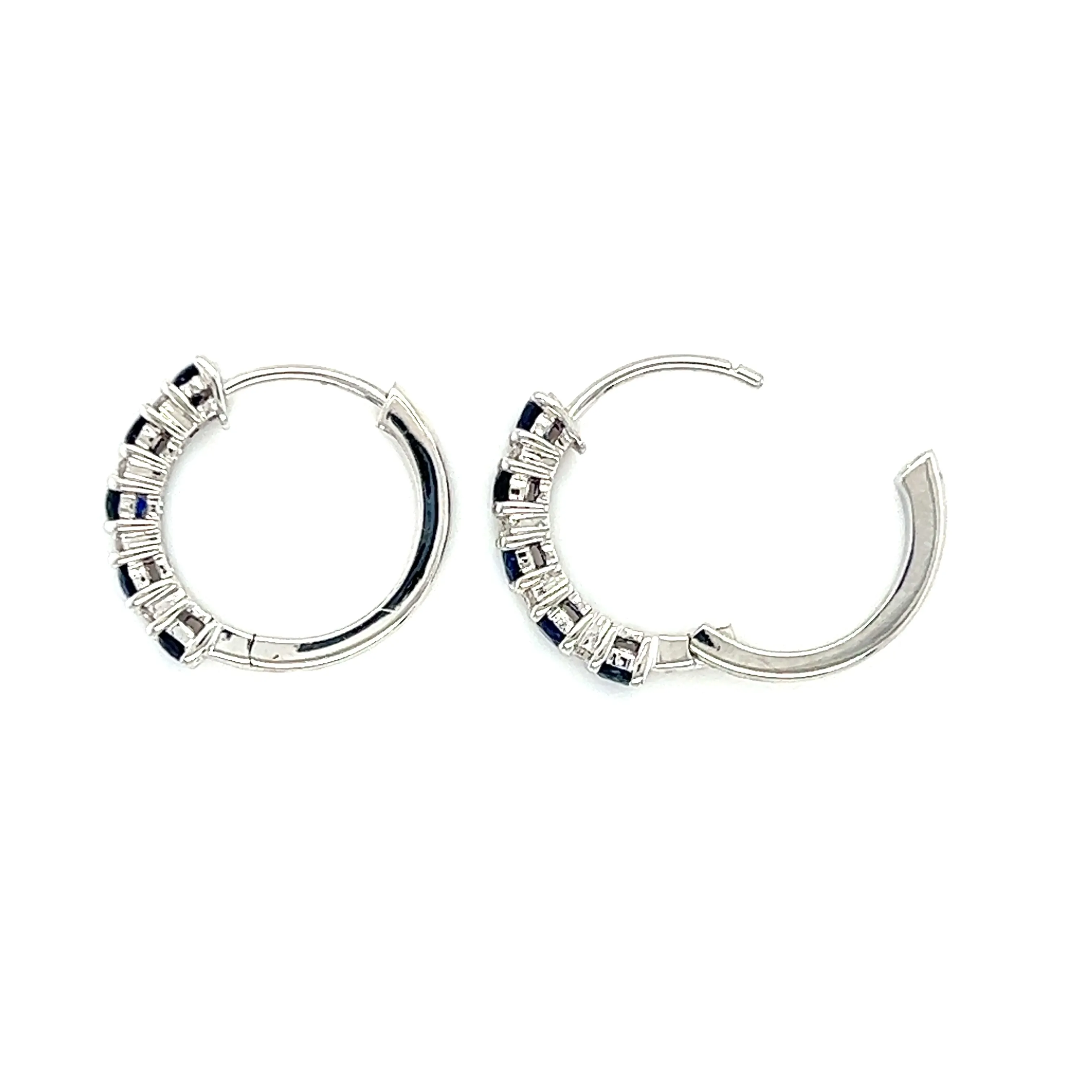 Sapphire Hoop Earrings with Eight Round Diamonds in 14K White Gold