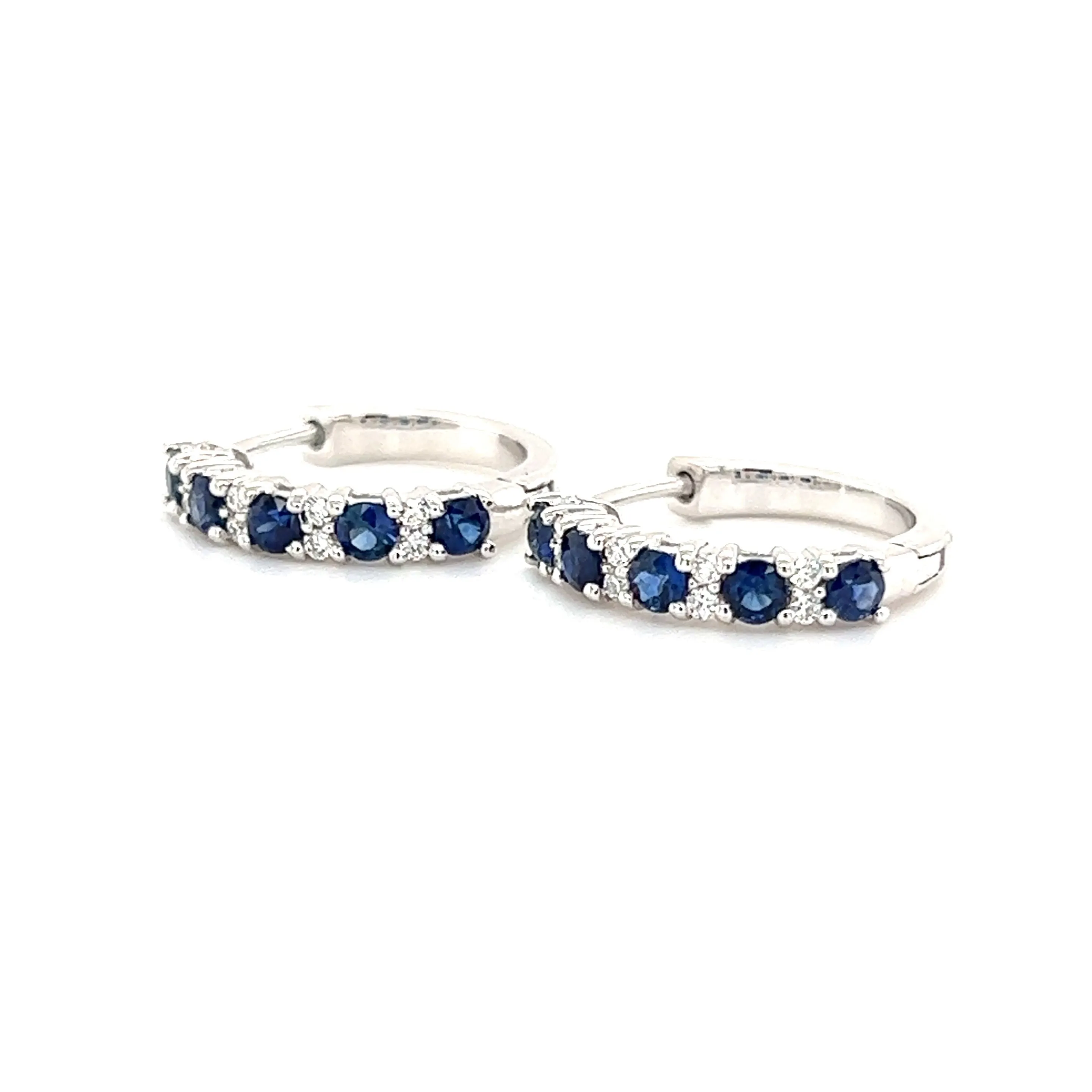 Sapphire Hoop Earrings with Eight Round Diamonds in 14K White Gold