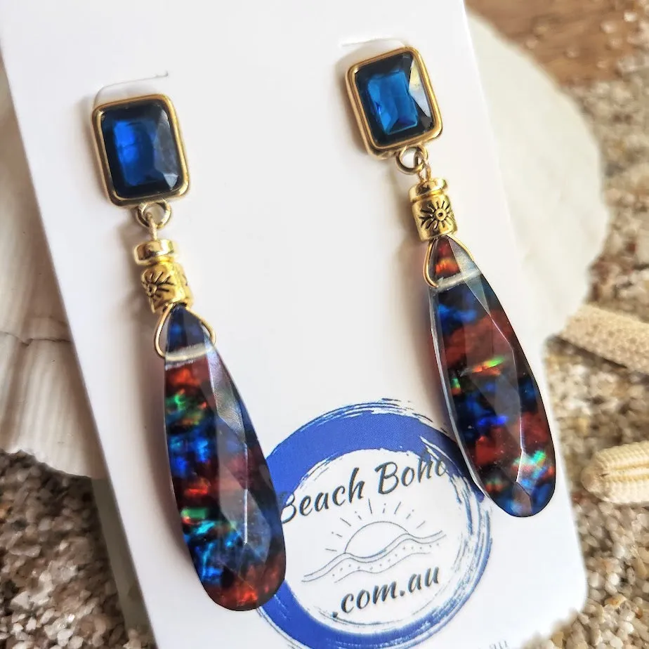 SAPPHIRE RARE GEMS  - AMMOLITE GOLD STUD EARRINGS