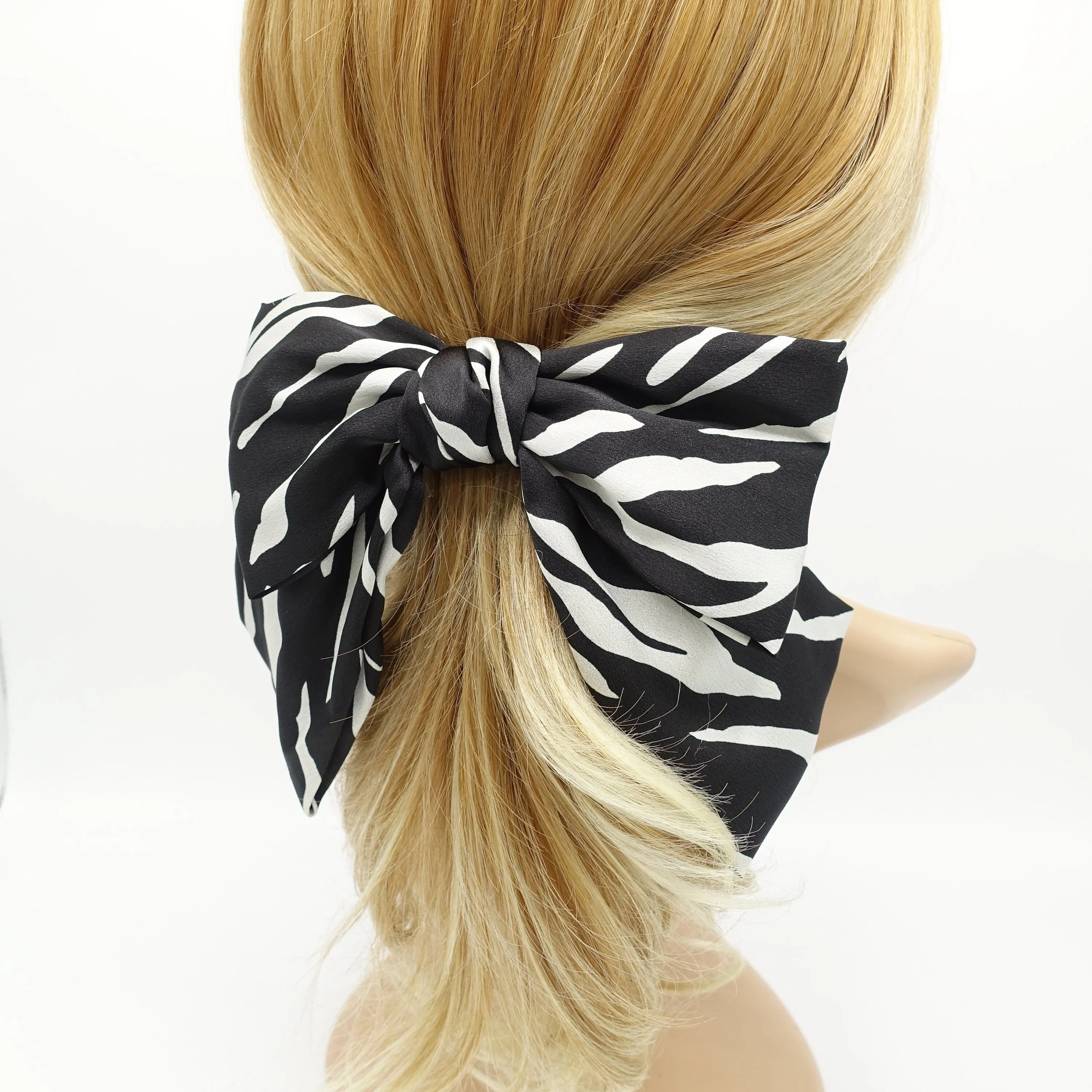 satin zebra print layered hair bow for women