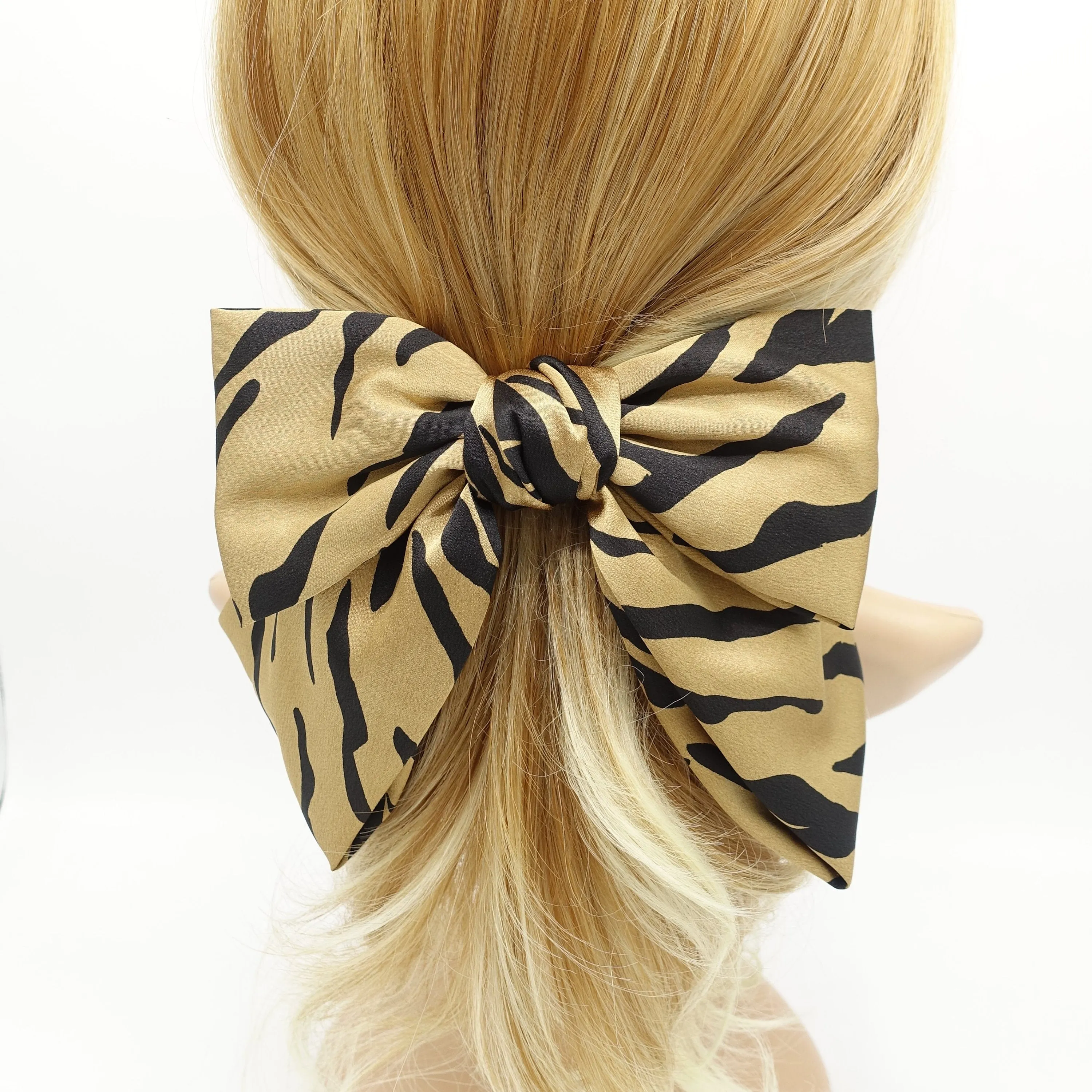 satin zebra print layered hair bow for women