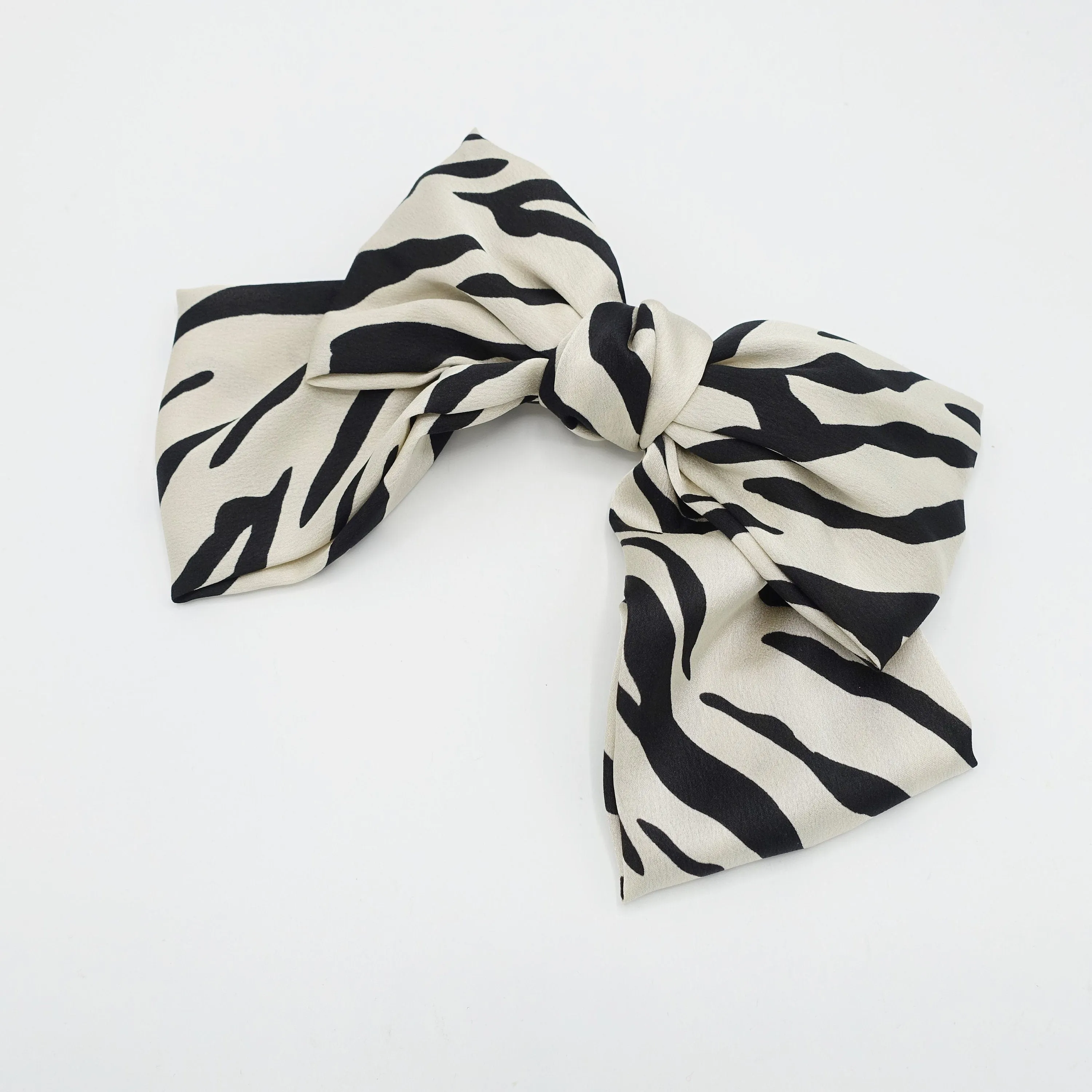 satin zebra print layered hair bow for women