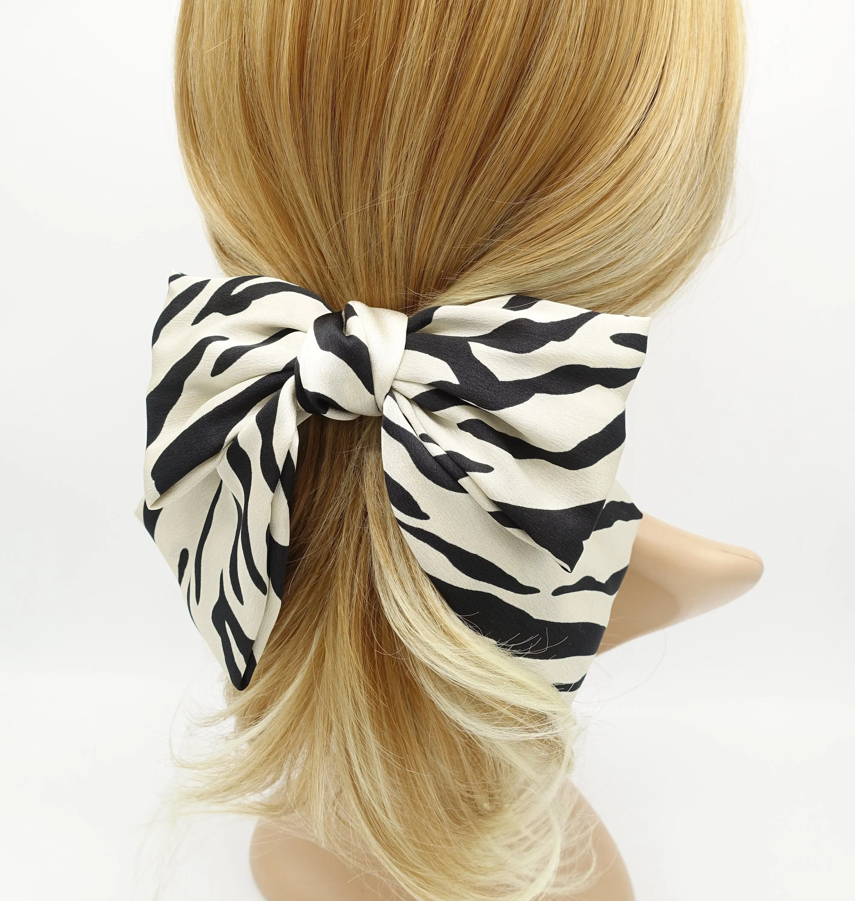 satin zebra print layered hair bow for women