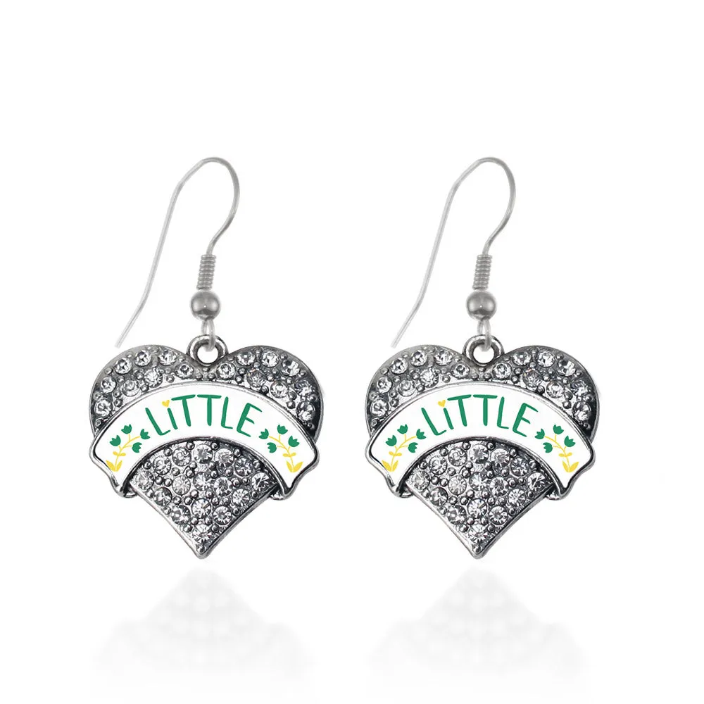 Silver Emerald Green and Canary Yellow Little Pave Heart Charm Dangle Earrings