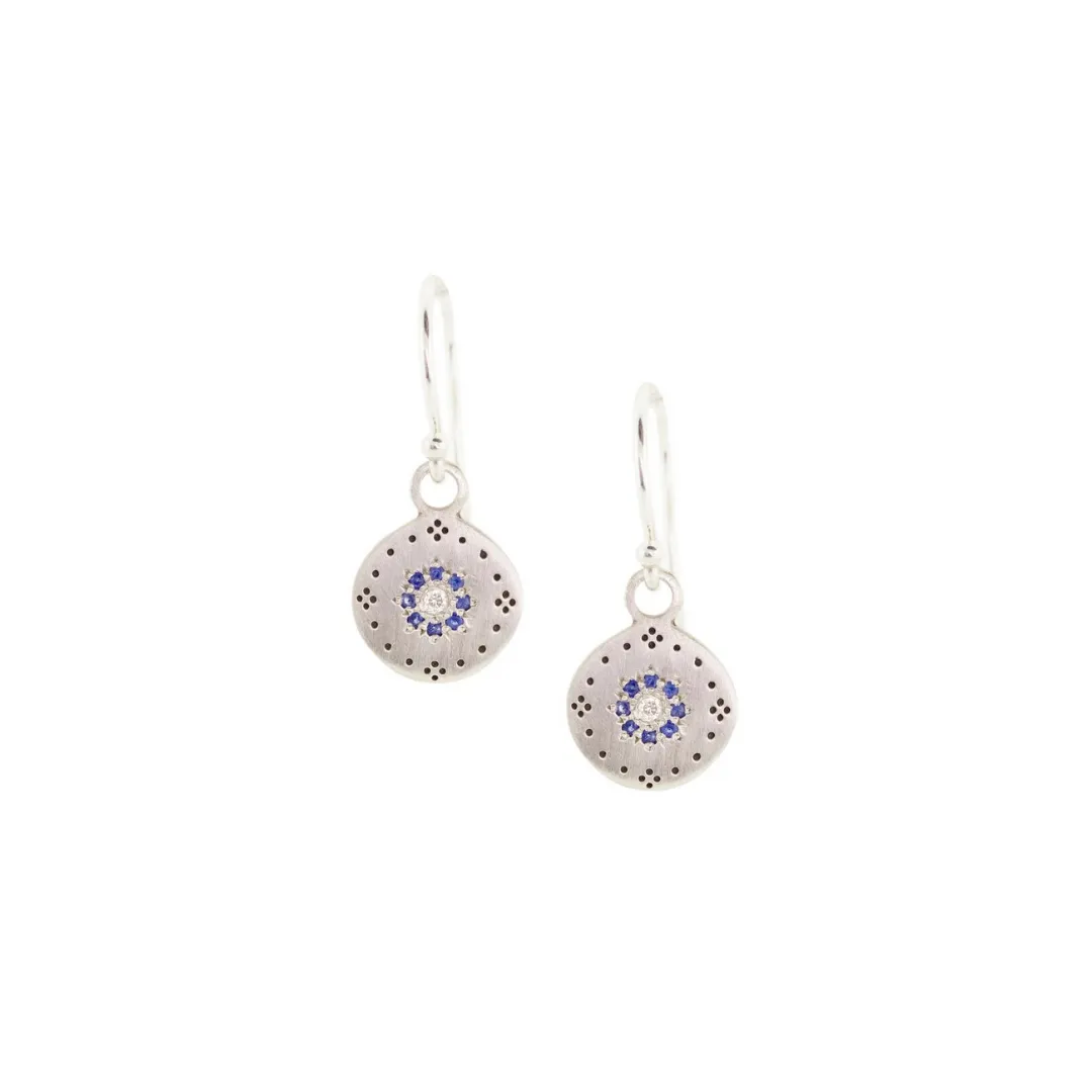 Silver Sapphire Circle Cluster Earrings