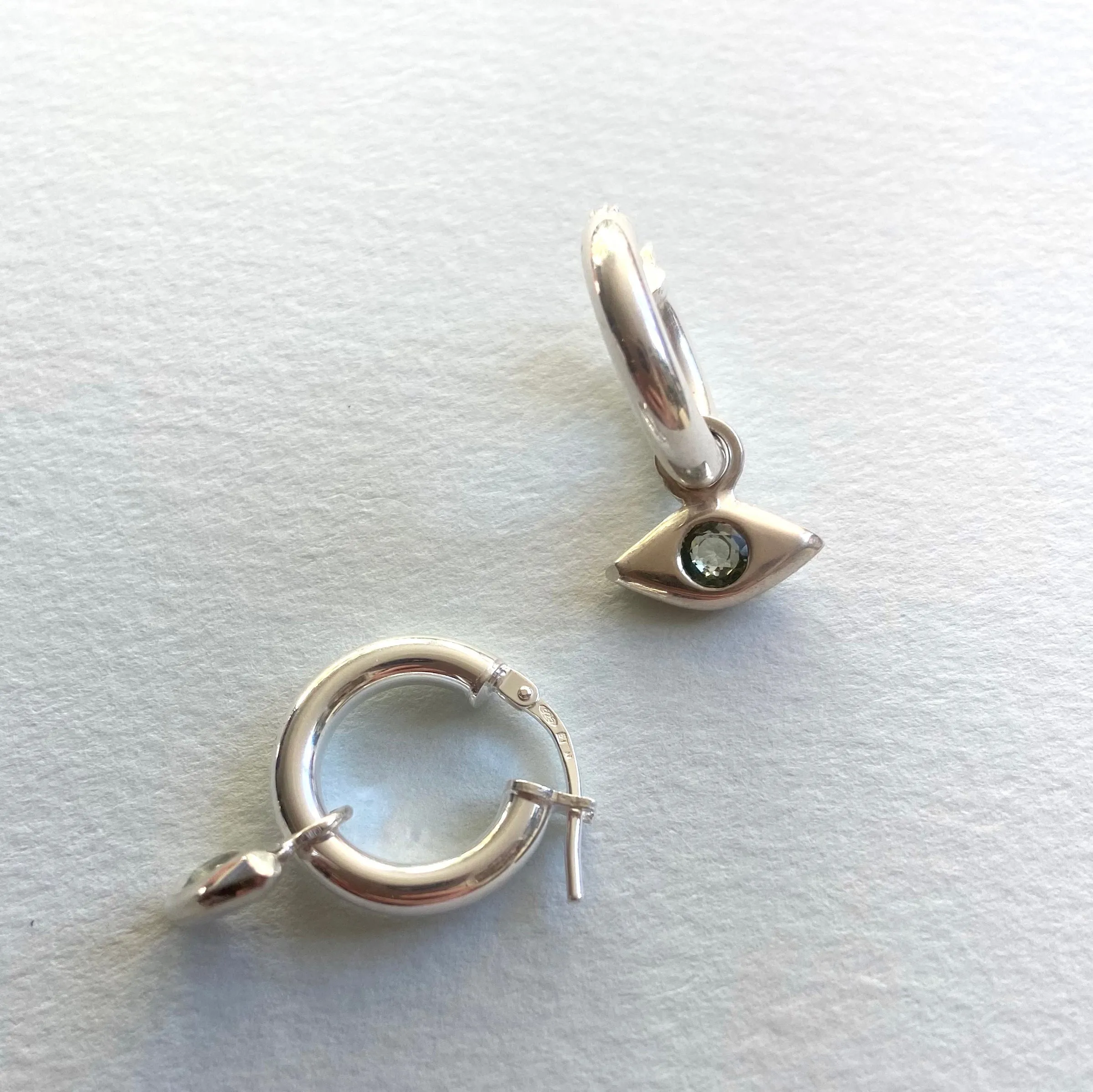 Silver Sapphire Evil Eye Hoop Earrings