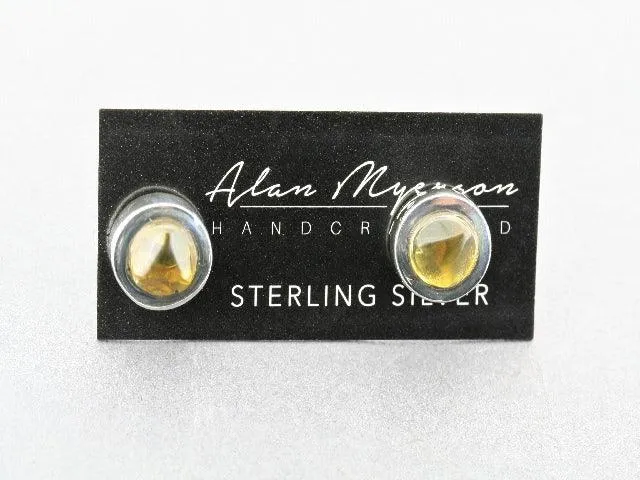 silver stud with faceted amber