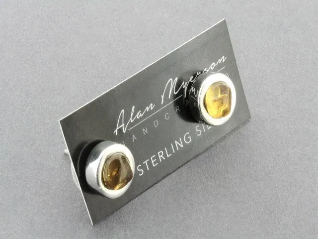 silver stud with faceted amber