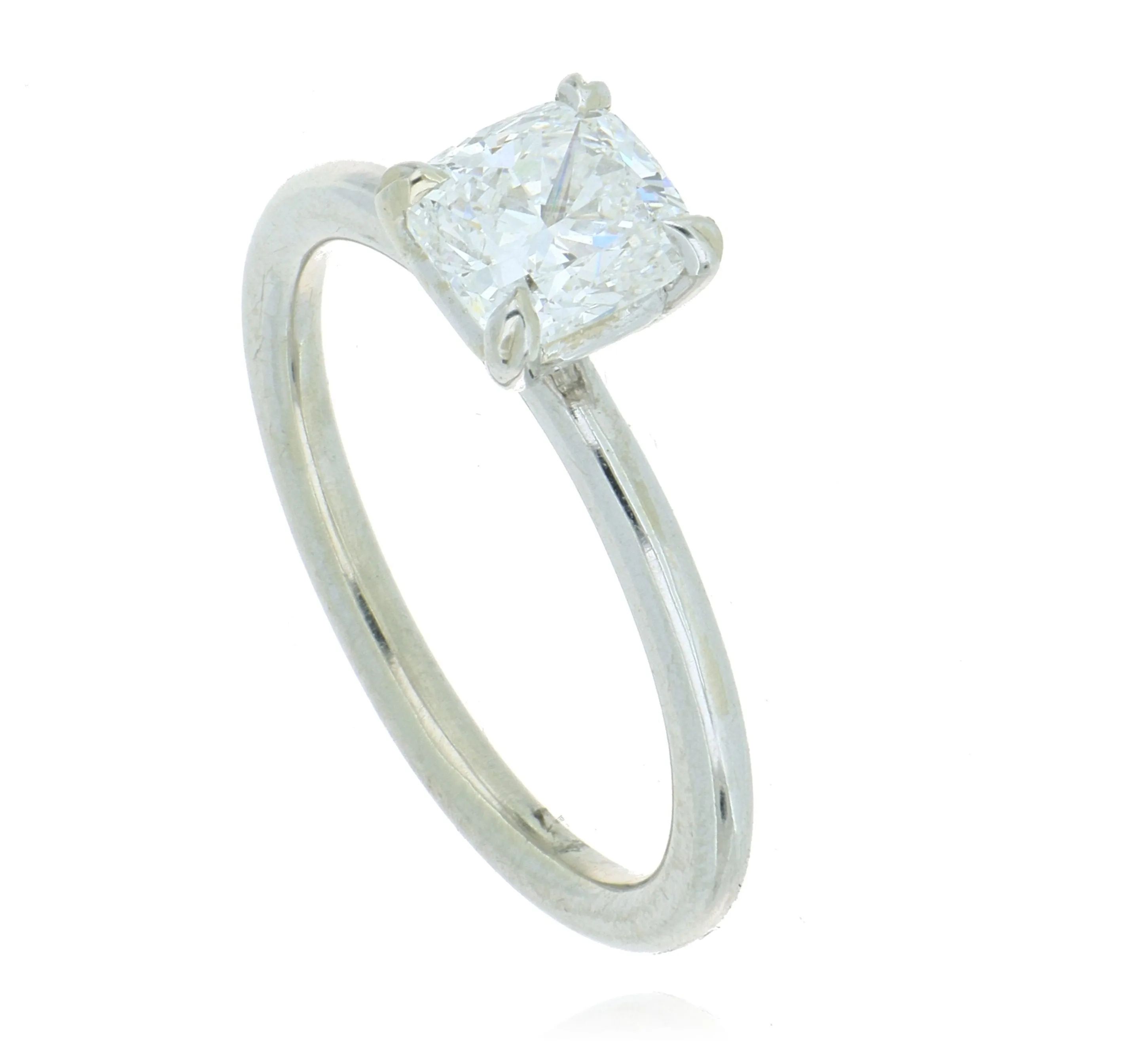 Simple 18k White Gold Cushion Solitaire Engagement Ring