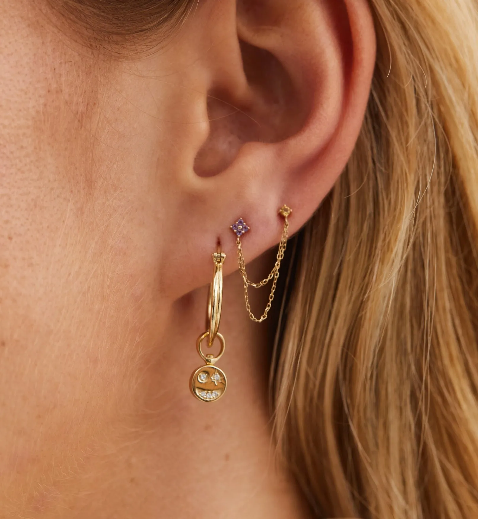 Single Gilded Chain Stud Earring 14K