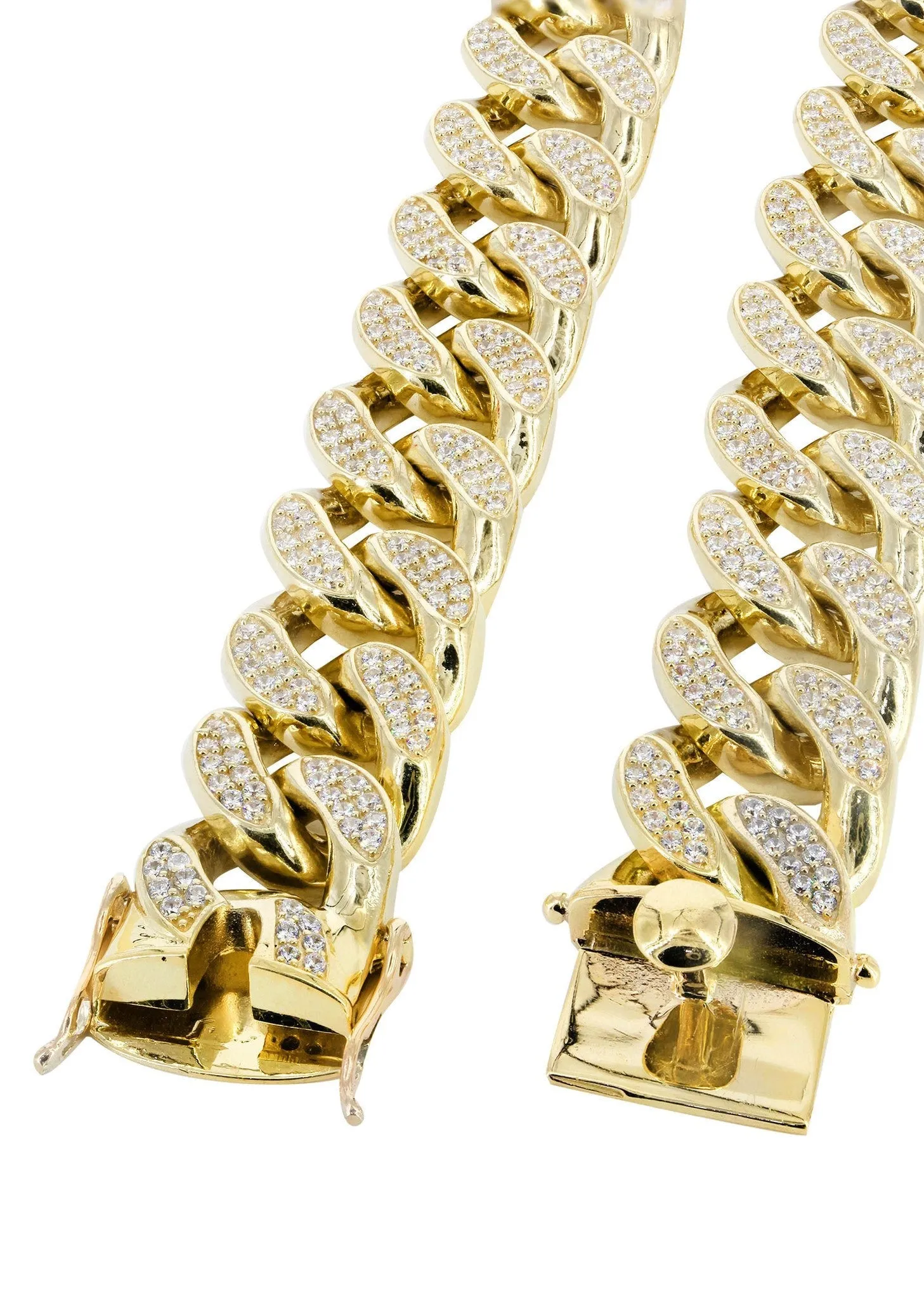 Solid Mens Ruby & Cz Miami Cuban Link Chain 10K Yellow Gold